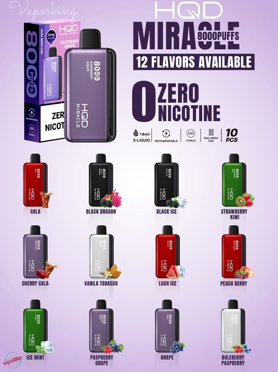 HQD Miracle 8000 Puffs Zero Nicotine